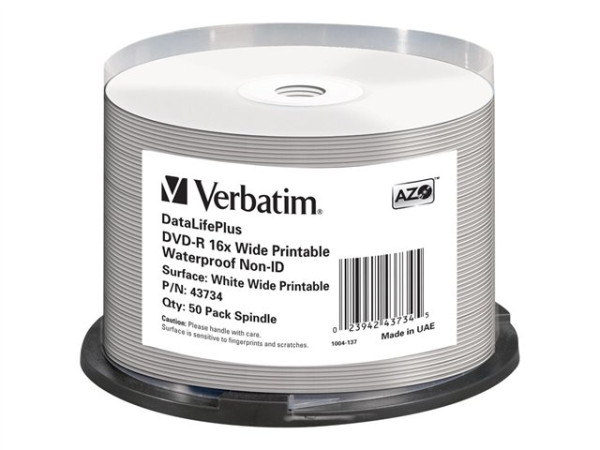 DVD-R Verbatim 4,7GB 50pcs Spin Wide glossy waterpr. 16x