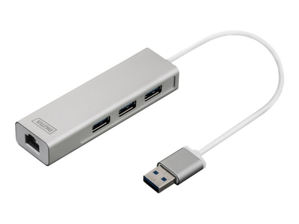 Digitus USB 3.0 3-Port Hub mit GE-LAN wh weiß