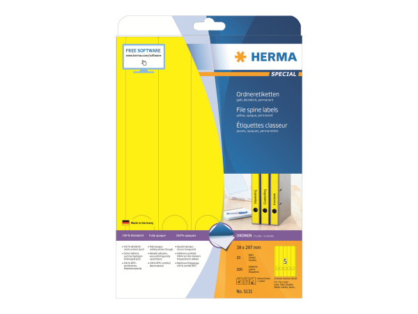 HERMA Ordneretiketten A4 gelb 38x297 mm Papier opak 100 St.