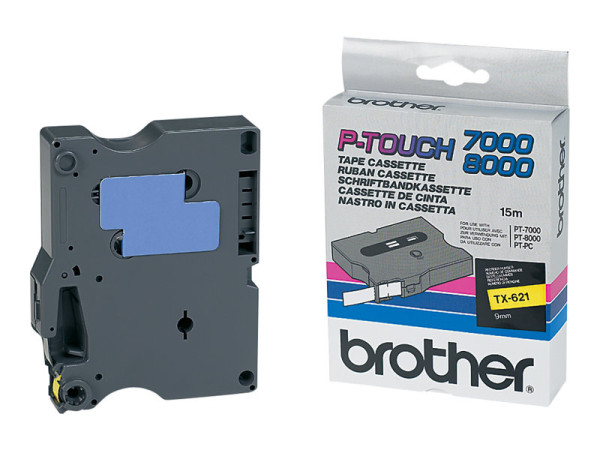 Brother Schriftband TX-621 9 mm, schwarz auf gelb