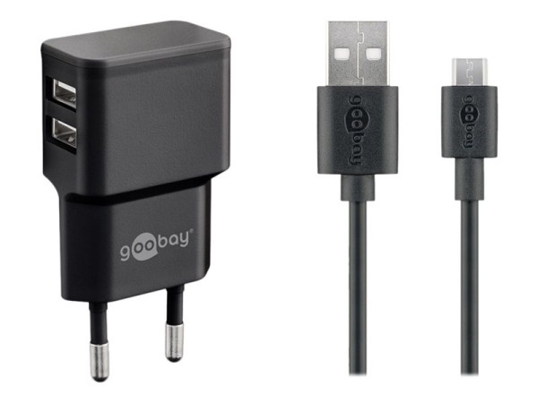 goobay Micro USB Dual Ladeset 2,4A bk schwarz 2