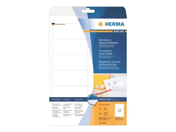 HERMA Abdecketik. A4 wei? 97x42,3 mm Papier opak 300 St.