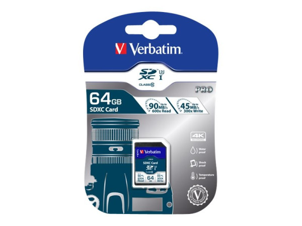 Verbatim Pro 64 GB SDXC, Speicherkarte UHS Speed Class 3 64