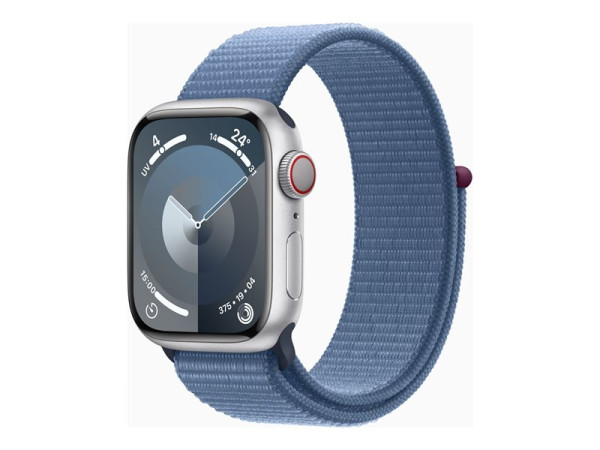 Apple Watch Series 9 (silber/blau, Aluminium, 41 mm, Sport