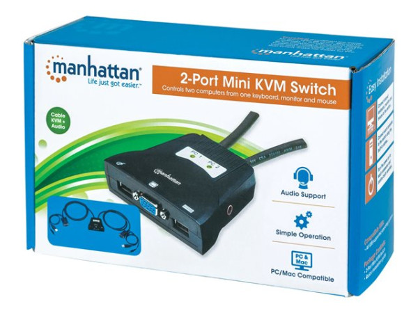 KVM Switch 2-Port Manhattan USB inkl. Kabeln schwarz