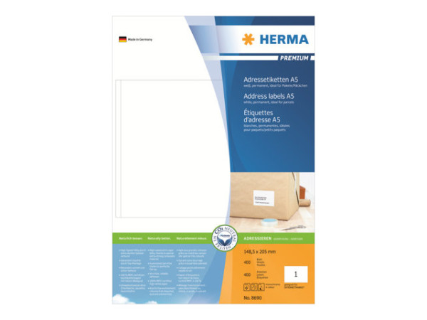 HERMA Adressetiketten A5 wei? 148,5x205 mm Papier 400 St.