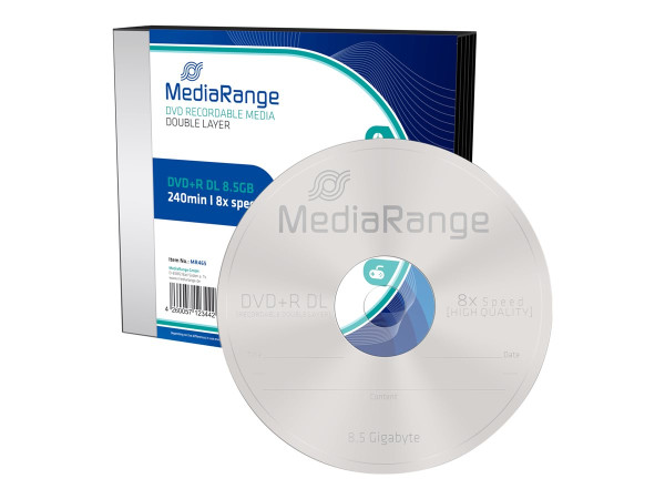 DVD+R MediaRange 8.5GB 5pcs Pack Double Layer 8x Slim