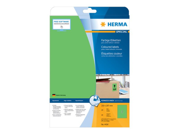 HERMA Etiketten A4 gr?n 210x297 mm Papier matt 20 St.