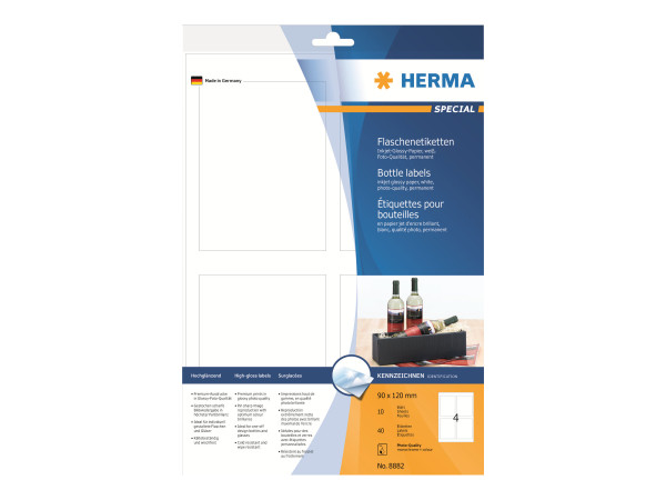 HERMA Flaschenetik. A4 Inkjet wei? 90x120 mm gl?nz. 40 St.