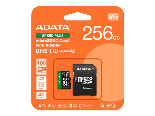 ADATA microSD 256GB Speed Plus UHS-I U3 + Adapter