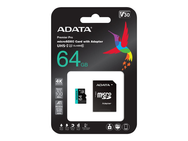 ADATA microSD 64GB Prem Pro UHS-I U3 | + Adapter