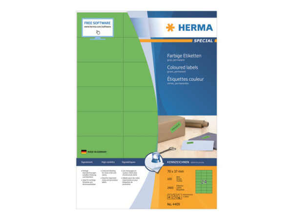 HERMA Etiketten A4 gr?n 70x37 mm Papier matt 2400 St.