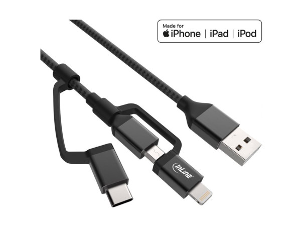 InLine 3-in1 USB Kabel, Micro-USB, Lightning, USB Typ-C, sc