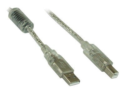 InLine® USB 2.0 Kabel, A an B, transparent, mit Ferritkern,