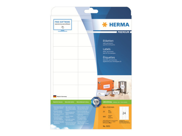 HERMA Etiketten Premium A4 wei? 66x33,8 mm Papier 600 St.