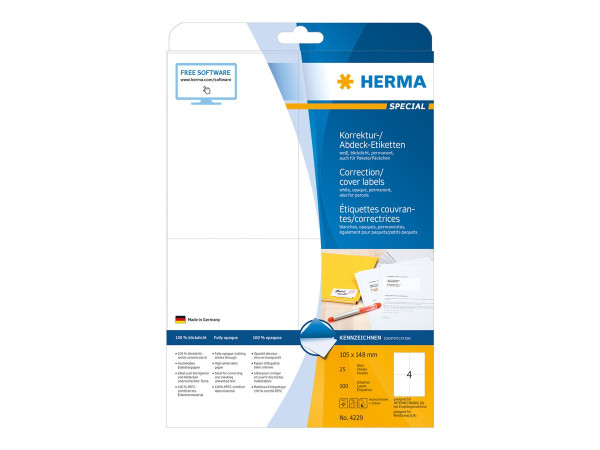 HERMA Abdecketik. A4 wei? 105x148 mm Papier opak 100 St.