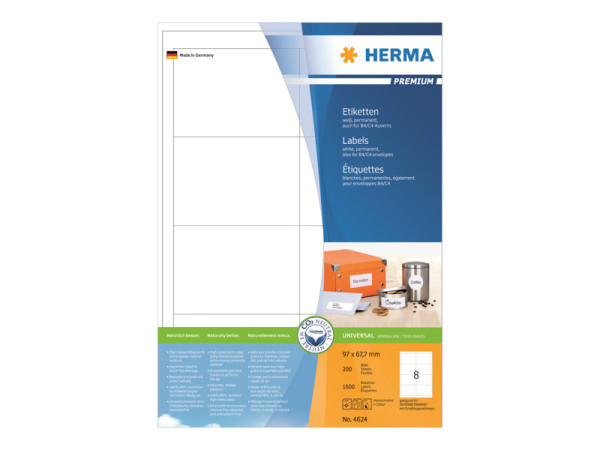 HERMA Etiketten Premium A4 wei? 97x67,7 mm Papier 1600 St.