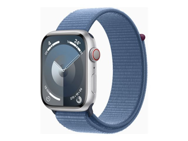 Apple Watch Series 9 (silber/blau, Aluminium, 45 mm, Sport