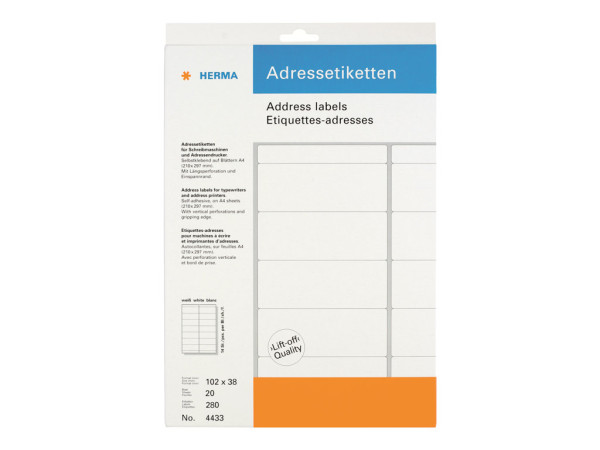 HERMA Adressetik. 102x38 mm Papier Ecken rund 280 St.