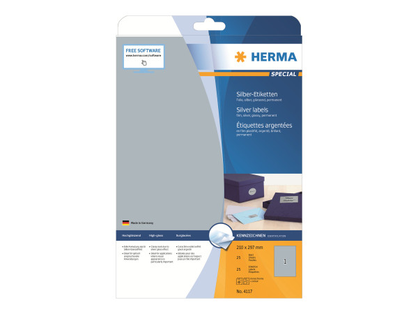 HERMA Etiketten A4 silber 210x297 mm Folie gl?nz. 25 St.