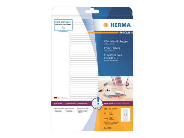 HERMA Etik. f?r CD-Box A4 wei? 114,3x5,5 mm Papier 1200 St.