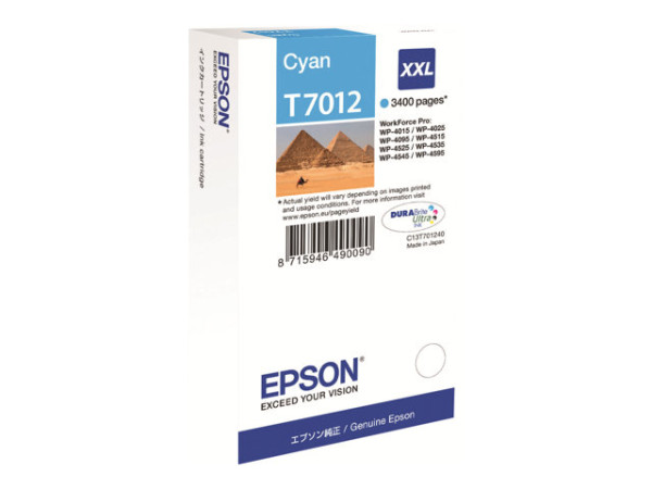 Epson C13T70124010|T7012 Tintenpatrone cyan, 3.400 Seiten