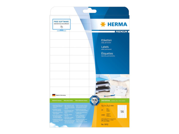 HERMA Etiketten A4 wei? 52,5x21,2 mm Papier matt 1400 St.