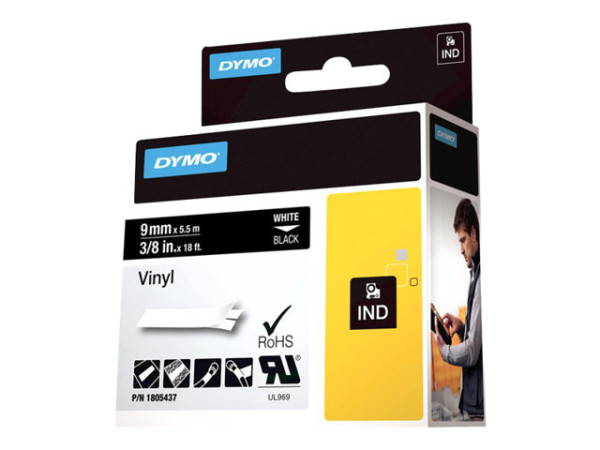 Dymo Rhino Vinylband 1805437, Schriftband 9 mm, weiß auf