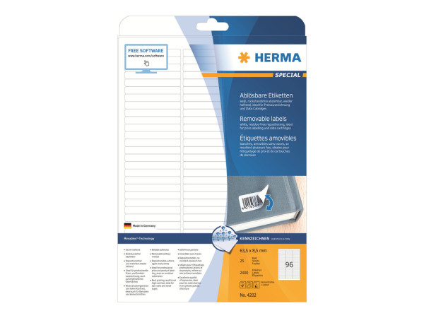 HERMA Etiketten A4 wei? 63,5x8,5 mm abl?sb. Papier 2400 St.