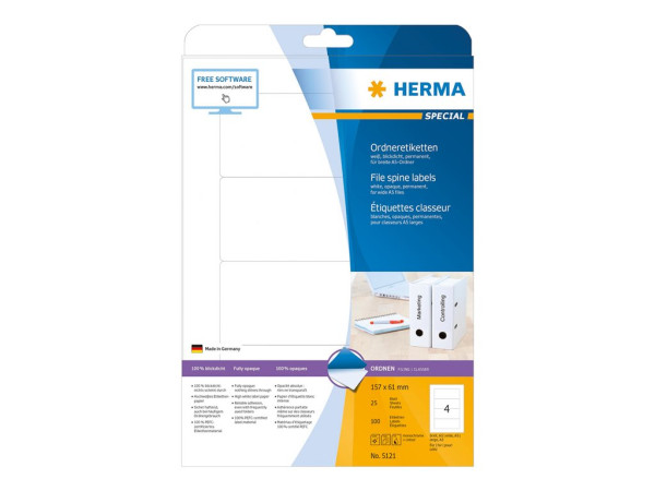 HERMA Ordneretiketten A4 wei? 157x61 mm Papier opak 100 St.