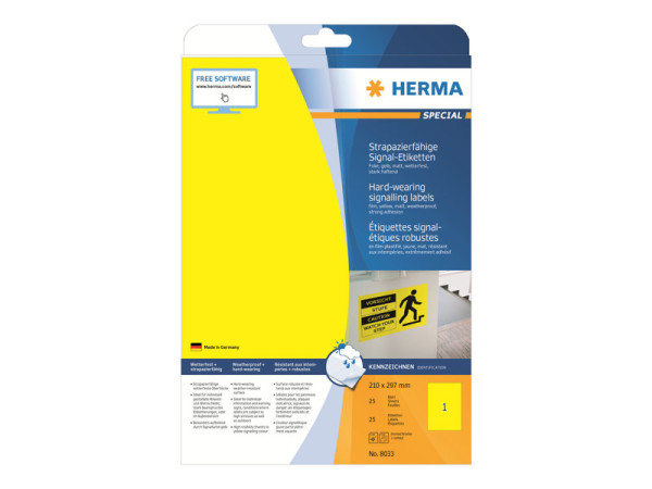 HERMA Signal-Schilder A4 210x297 mm gelb Folie 25 St.