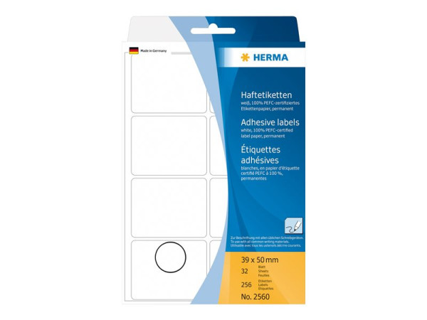 HERMA Vielzwecketiketten wei? 39x50 mm Papier matt 256 St.