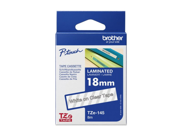 Brother Schriftband TZe-145 18 mm, weiß auf farblos für