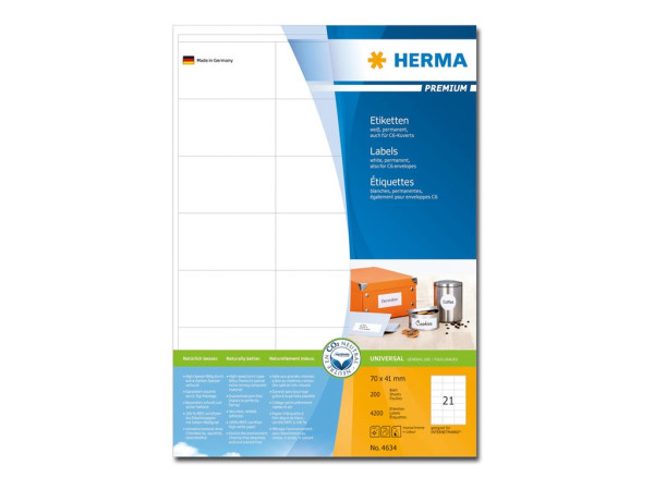 HERMA Etiketten Premium A4 wei? 70x41 mm Papier 4200 St.