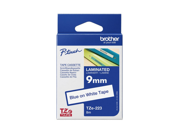Schriftbandkassette Brother 9mm wei?/blau TZE223