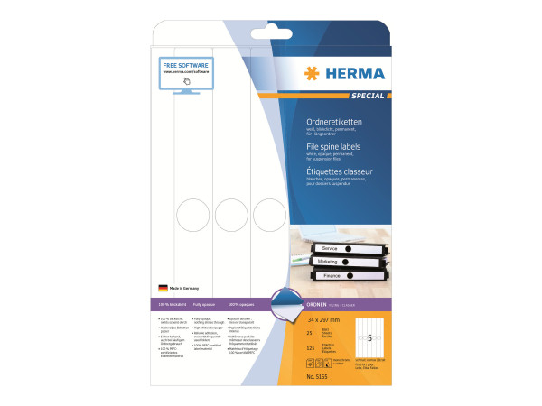 HERMA H?ngeordneretik. A4 wei? 34x297 mm Papier opak 125 St.