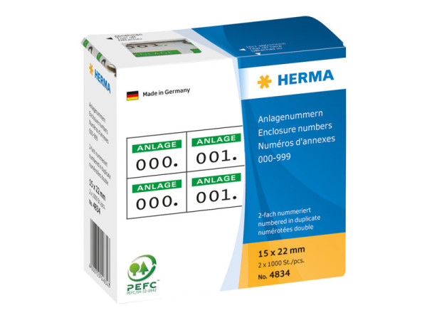 HERMA Anlagennr. selbstkl. 2-fach 15x22 mm Aufdruck gr?n