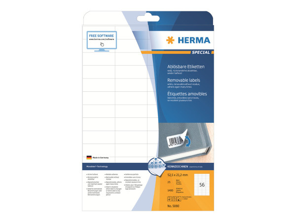 HERMA Etik. A4 wei? 52,5x21,2 mm abl?sbar Papier 1400 St.