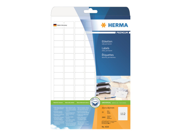 HERMA Etiketten A4 wei? 25,4x16,9 mm Papier matt 2800 St.