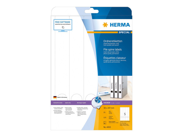 HERMA Inkjet Ordneretik. A4 wei? 38x297 mm Papier 125 St.