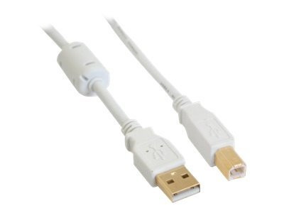 InLine« USB 2.0 Kabel, A an B, weiß / gold, mit Ferritkern,