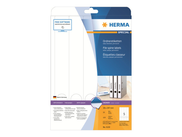 HERMA Ordneretiketten A4 wei? 38x297 mm Papier opak 125 St.