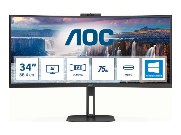 AOC 34 L CU34V5CW/BK Curved, Webcam 2MP Windows Hello