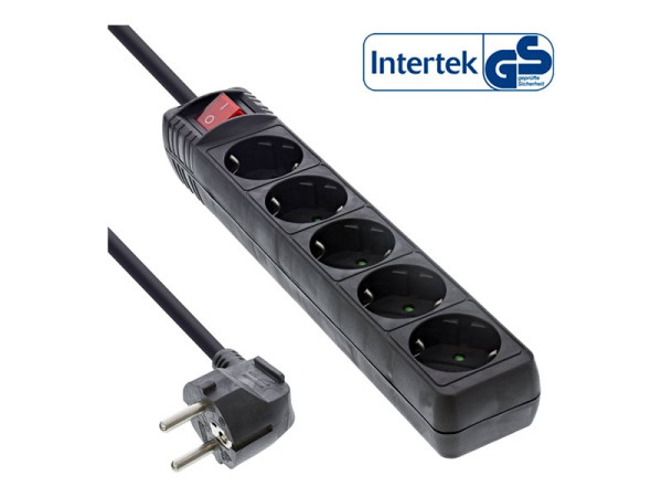 InLine Steckdosenleiste, schwarz, 5-fach mit Schalter,