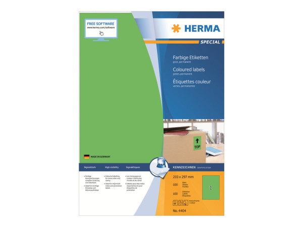 HERMA Etiketten A4 gr?n 210x297 mm Papier matt 100 St.