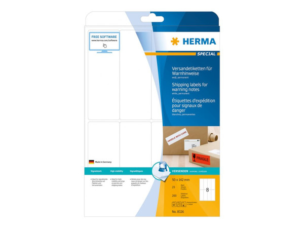 HERMA Versandetik./Warnhinweis A4 wei? 50x142 mm 200 St.