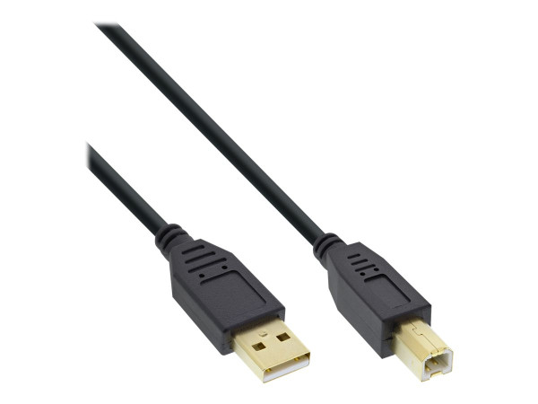 InLine? USB 2.0 Kabel, A an B, schwarz, Kontakte gold, 0,5m