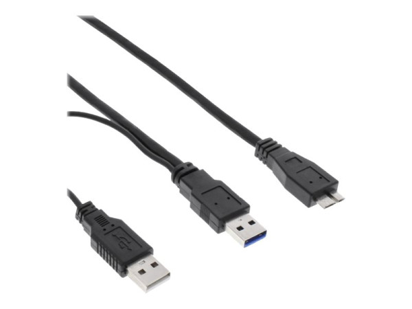 InLine USB 3.0 Y-Kabel, 2x A an Micro B, schwarz, 2.0m