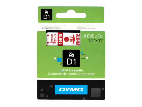 Dymo D1-Standardetikett 40915, Schriftband 9 mm, rot auf
