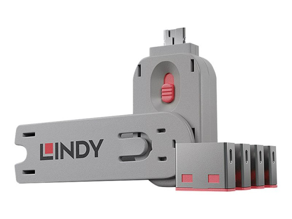 Lindy USB Port Schloss (4 Stück) mit Schlüssel, Sicherheit